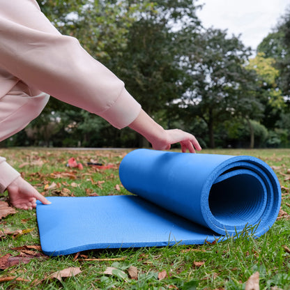 All-Purpose 1-Inch Extra Thick High Density Anti-Tear Exercise Yoga Mat with Carrying Strap, Blue